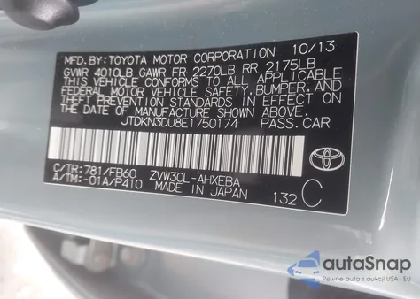 2014 Toyota Prius Three from USA, damaged, VIN JTDKN3DU8E1750174